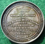 Sir Moses Montefiore, 100th Birthday 1884, silver medal by AD Loewenstark