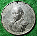 Shakespeare, Stratford-on-Avon Shakespearean Club established 1824, white metal medal