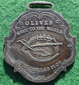 USA, James Oliver, Chilled Plow advertising watch fob, steel, by Whitehead & Hoag circa 1900