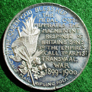 Boer War, "The Absent Minded Beggar" medal 1900, white metal