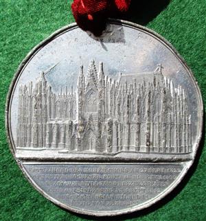 Germany, Cologne Cathedral, Building work resumed 1842, large white metal medal by J Wiener