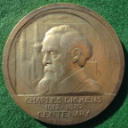 Charles Dickens, centenary of death 1970, silver-gilt medal by P Vincze