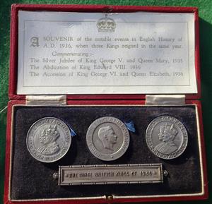 Edward VIII to George VI, the Three British Kings of 1936, issued as a set in 1937, cased set of three matt silver medals