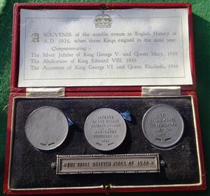 Edward VIII to George VI, the Three British Kings of 1936, issued as a set in 1937, cased set of three matt silver medals