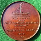 Scotland, Henry Bell and Paddle Steamer 'Comet', Centenary of construction 1912, bronze medal