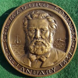 Danish West Indies, Curaçao, S E L Maduro & Sons, Centenary 1937, by Onario Ruotolo for the Medallic Art Company (New York), bronze medal