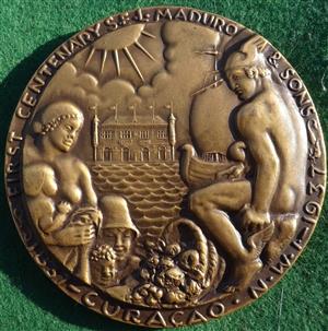 Danish West Indies, Curaçao, S E L Maduro & Sons, Centenary 1937, by Onario Ruotolo for the Medallic Art Company (New York), bronze medal