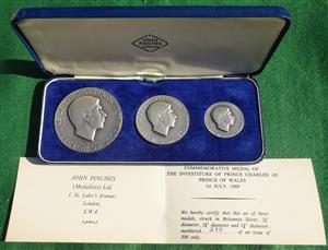 Prince Charles, Investiture as Prince of Wales 1969, set of four proof silver medals by John Pinches