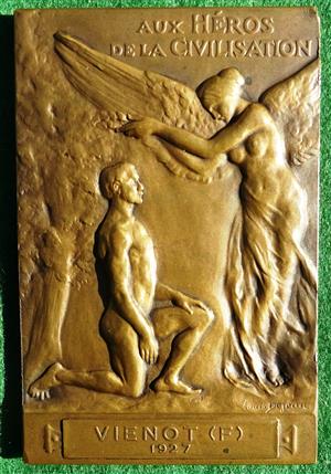 rance, Fondation Carnegie, bronze plaque medal awarded 1927, by Louis Dejean