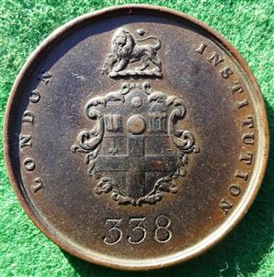 London Institution Established 1807, bronze subscription ticket, No.338, by W Wyon