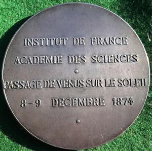 France, French Institute, Academy of Sciences, Passage of Venus over the Sun 8th-9th  December 1874, silvered bronze medal by Alphée Dubois
