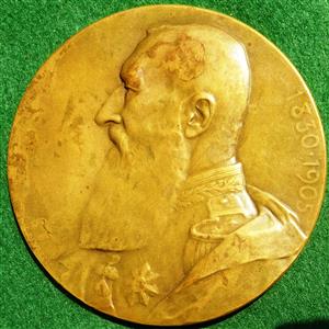 Belgium, Leopold II, Centenary of his birth 1830-1930, struck at Liege exhibition, large bronze medal by C Devreese