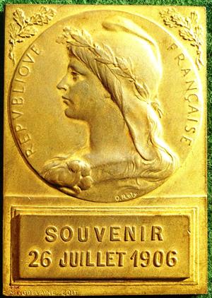 France, Boulogne, Souvenir medal dated 26 July 1906, bronze-gilt by Oscar Roty