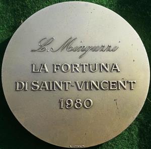 Italy, La Fortuna di Saint-Vincent 1980 by Stefano Johnson & Co., after Luciano Minguzzi, large silvered bronze medal