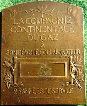 France, Compagnie Continentale du Gaz, 25 Years’ Service, bronze medal circa 1910 by J-P Legastellois, 55x66mm