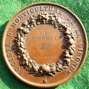 France, Napoleon III, Gironde Horticultural Society, bronze prize medal awarded 1858