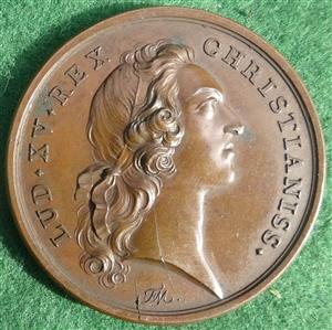 France, Louis XV, Recovery from Illness 1744, bronze medal by F Marteau