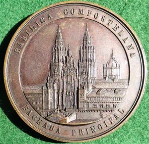 pain, Millennium of the Battle of Clavijo and the Santiago Basilica Compostelana, bronze medal by S Johnson (Milan) 1885-1886