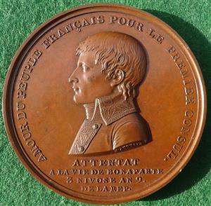 France, Attempt on the Life of Napoleon 1800 (medal struck 1801), bronze medal by H Auguste