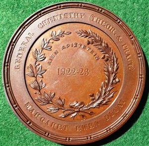 St Andrews University / Dundee University College, bronze prize medal (awarded 1923), St Andrew depicted at centre of religious scene, rev. date 1922-23 within thistle and laurel wreath, awarded around to Margaret Ewen Ducat