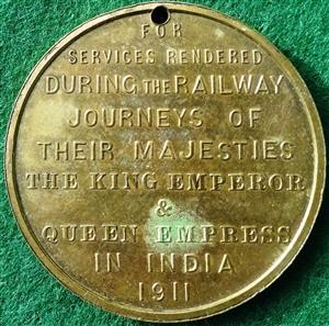 India, East Indian Railway Company, Royal Tour Services Rendered Medal 1911, bronze-gilt, 32mm, extremely rare