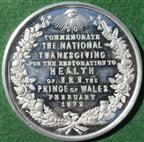 Albert Edward, Prince of Wales, Recovery from Illness 1872, white metal medal by T Ottley