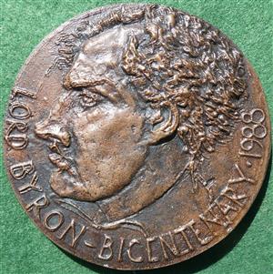 Lord Byron, Bicentenary of Birth 1988, cast bronze medal by Ron Dutton
