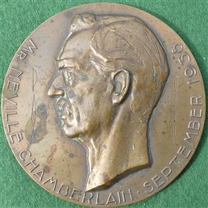 Neville Chamberlain, Peace Medal 1938, uniface bronze medal by V Demanet