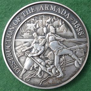 Plymouth (Devon), The Spanish Armada, 400th Anniversary 1988, silvered bronze medal by Ian Henderson Stewart