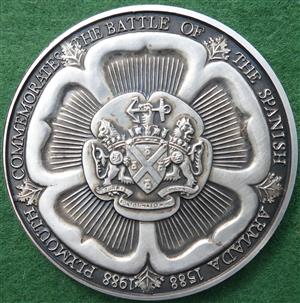 Plymouth (Devon), The Spanish Armada, 400th Anniversary 1988, silvered bronze medal by Ian Henderson Stewart