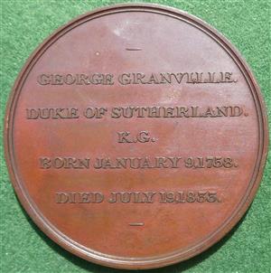 George Granville, Duke of Sutherland, Death 1833, bronze medal by W Bain