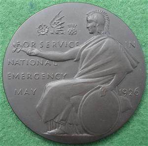 General Strike Service Medal 1926, bronze medal by Ernest Gillick, 51mm, in case of issue, in Royal Mint posting box