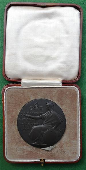 General Strike Service Medal 1926, bronze medal by Ernest Gillick, 51mm, in case of issue, in Royal Mint posting box