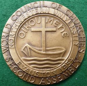 USA, Evanston (Illinois), Northwestern University World Council of Churches, Second Assembly 1954, bronze medal by T Lomedico for the Medallic Art Company of New York