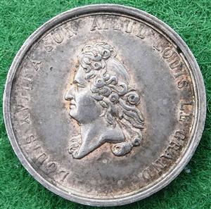 France, Louis XVIII, Louis XIV statue restored to the Place des Victoires 1822, silver medalet by Caqu&eacute;