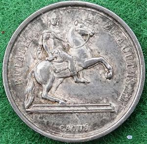 France, Louis XVIII, Louis XIV statue restored to the Place des Victoires 1822, silver medalet by Caqu&eacute;