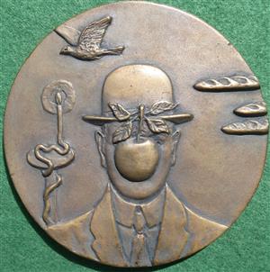 Ren&eacute; Magritte, Belgian surrealist painter, cast bronze medal 1983 by Laurence Burt for the British Art Medal Society